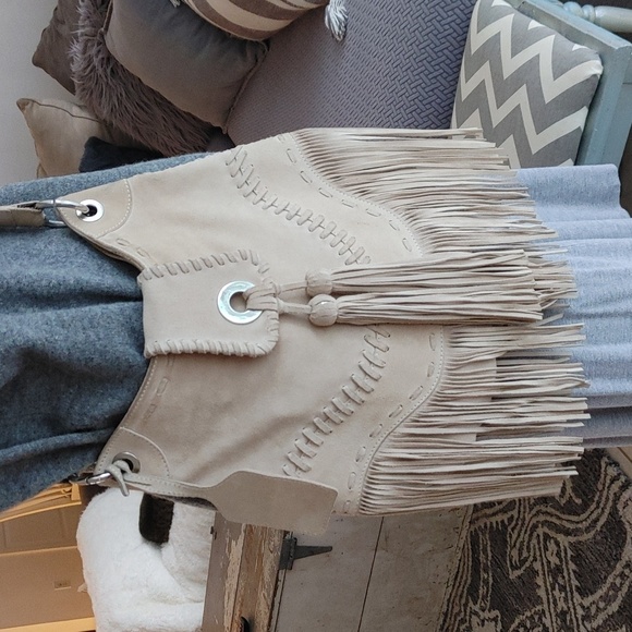 Zara Handbags - ZARA Suede Fringe Whipstitch Boho hippie chic large crossbody bag